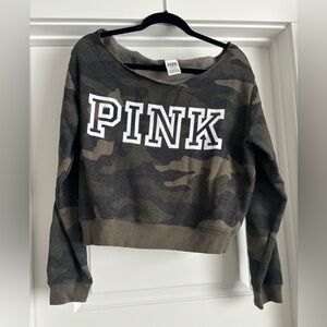 Vs pink Camo off the shoulder sweatshirt size large